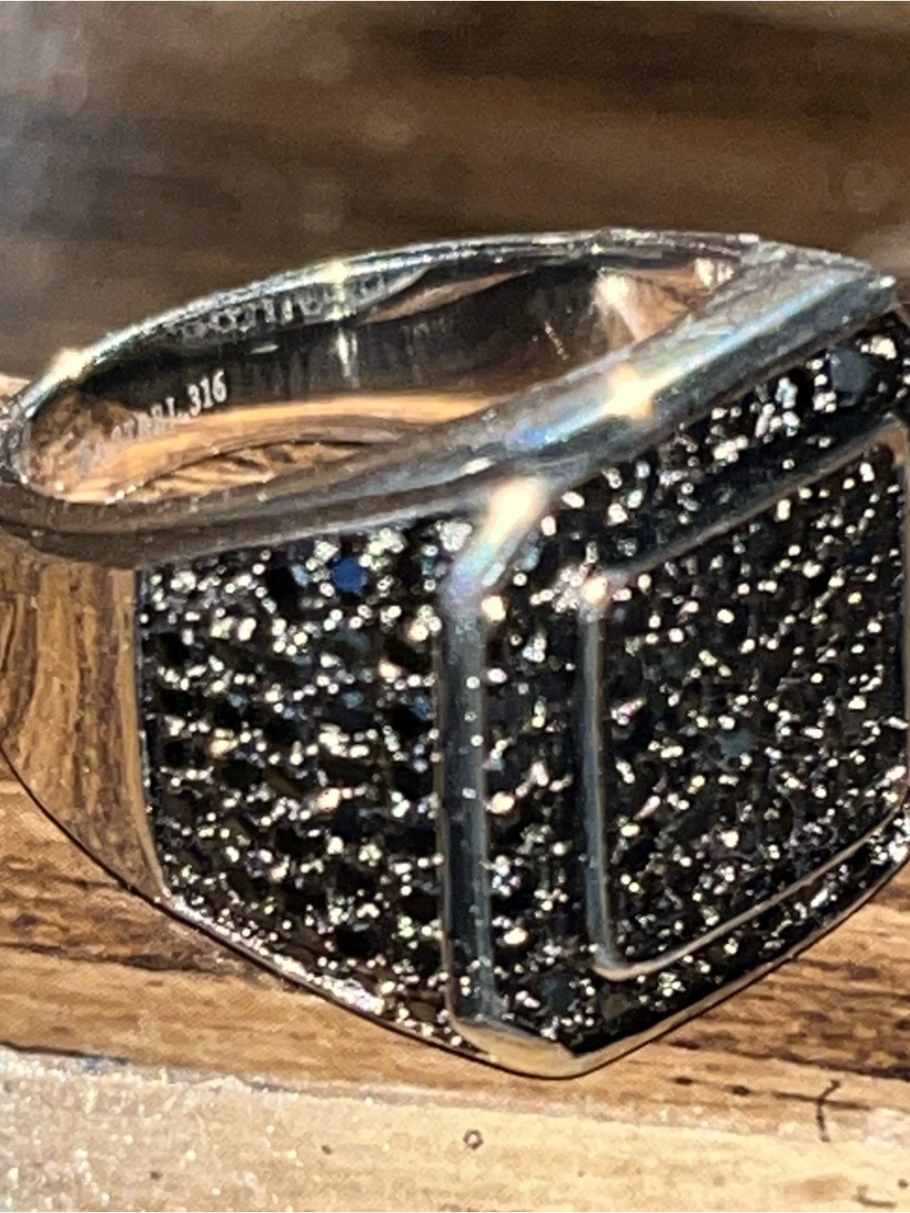 Presidential Stainless Steel 316 Pave Square Shape Black CZ Ring Men’s Size 11